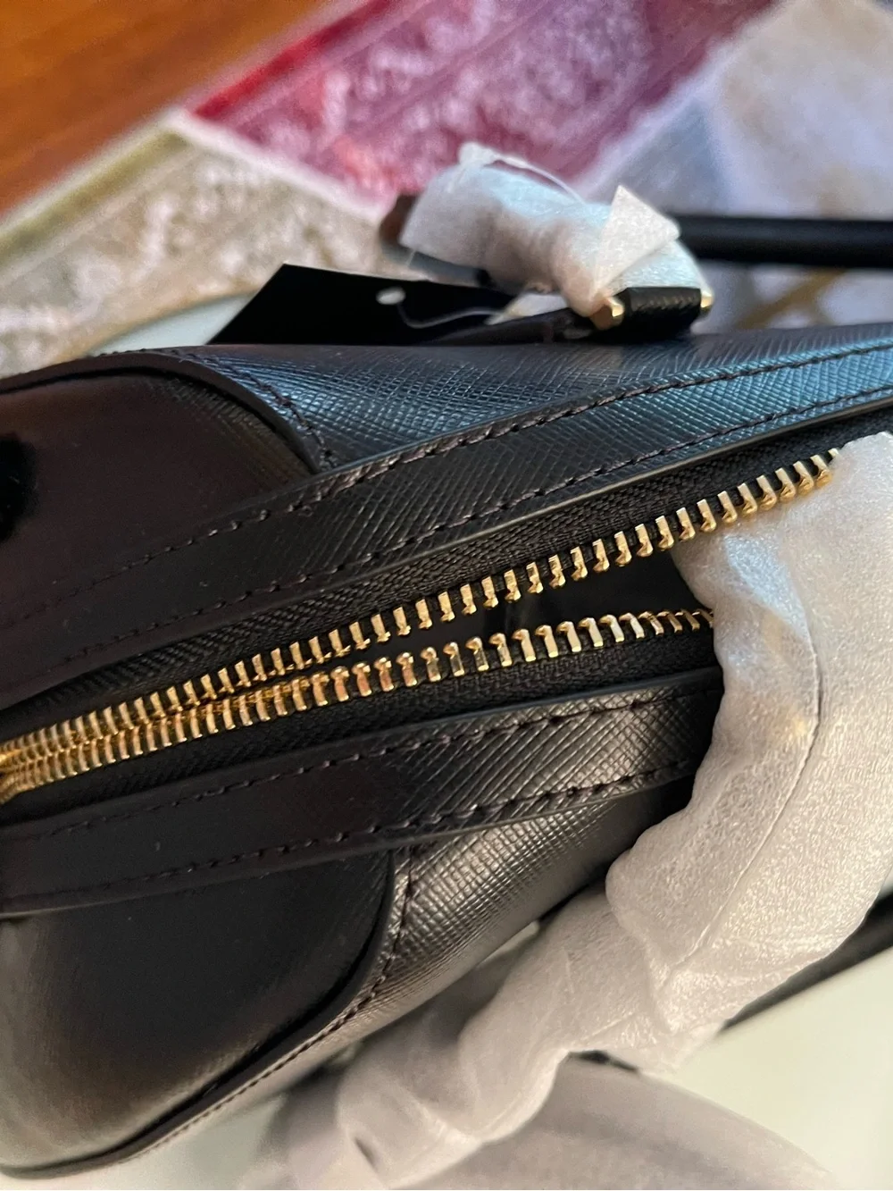 kate spade Black Saffiano Dome Satchel with Gold Hardware